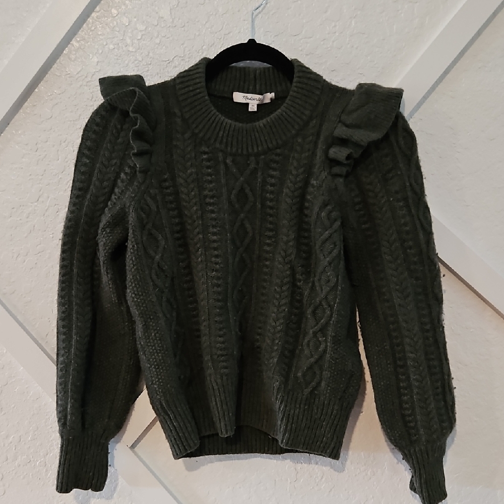 Philosophy Forest Green Cable Knit Sweater with Ruffles